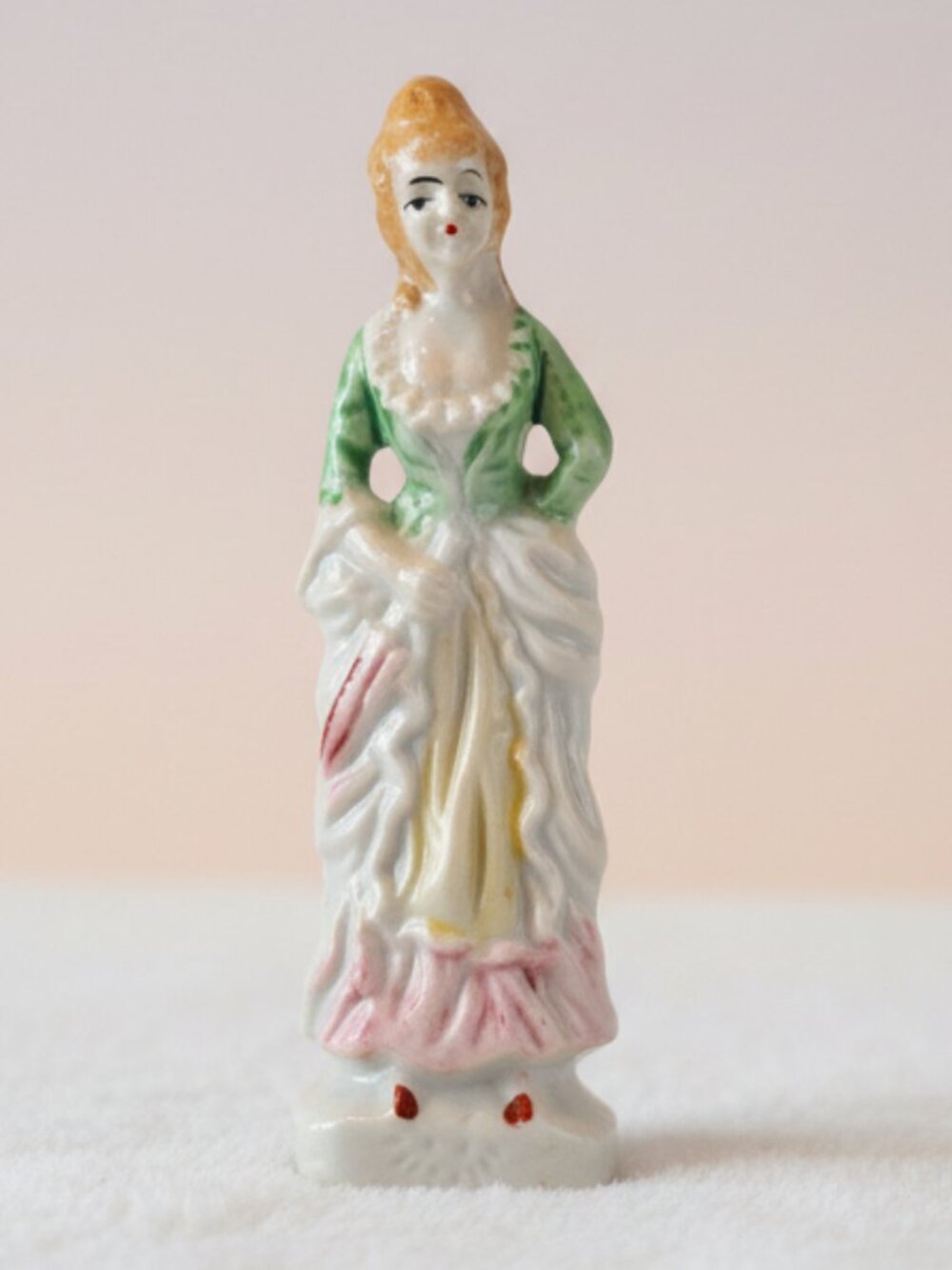 Vintage Japanese Porcelain Lady Figurine Sage Blush Mid-Century